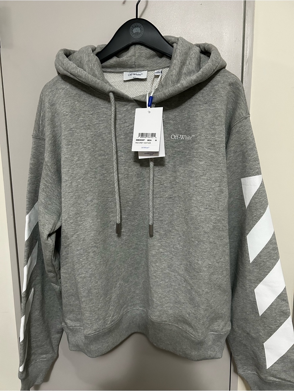 ⁠Off-White c/o Virgil Abloh Diagonal Stripe Hoodie Med Grey Heather Medium NWT⁠